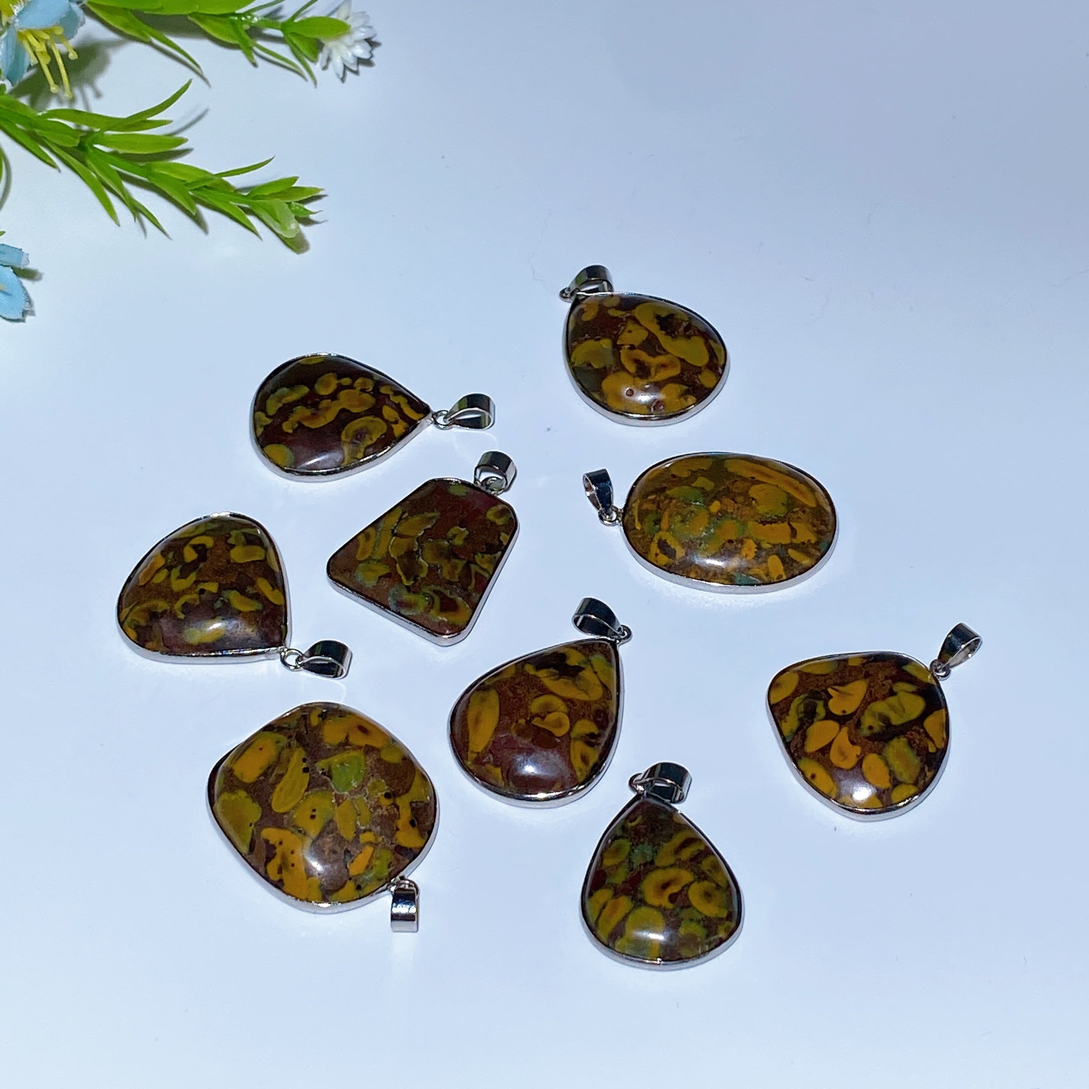 25-30mm Fruit Jasper Pendant in Silver Bezel for Healing
