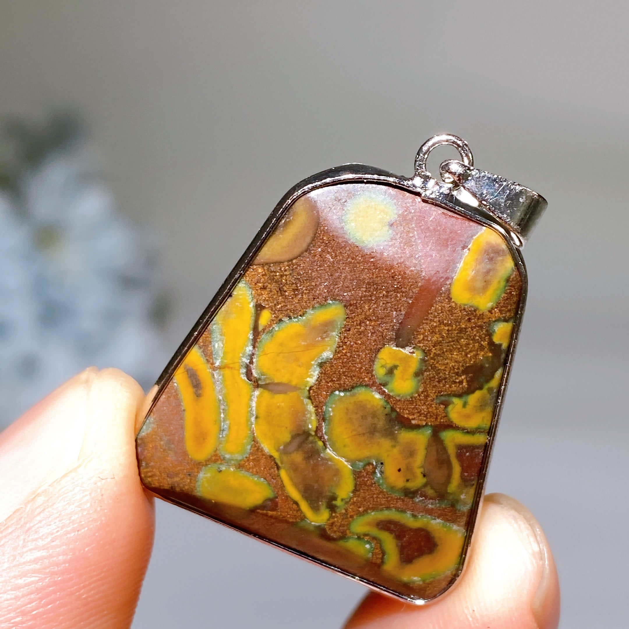 25-30mm Fruit Jasper Pendant in Silver Bezel for Healing