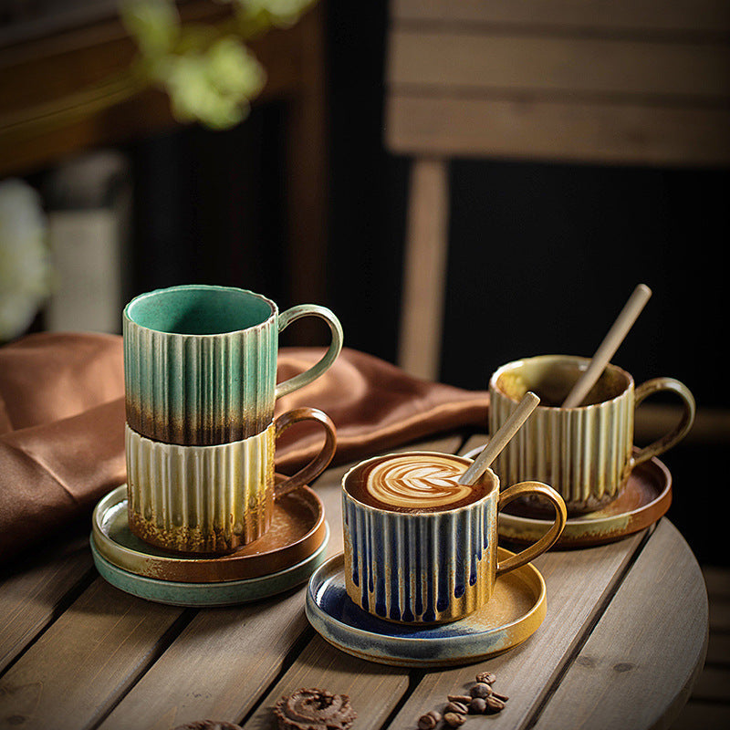Tasse à café rétro rayée en céramique 250 ml | Décor Zen