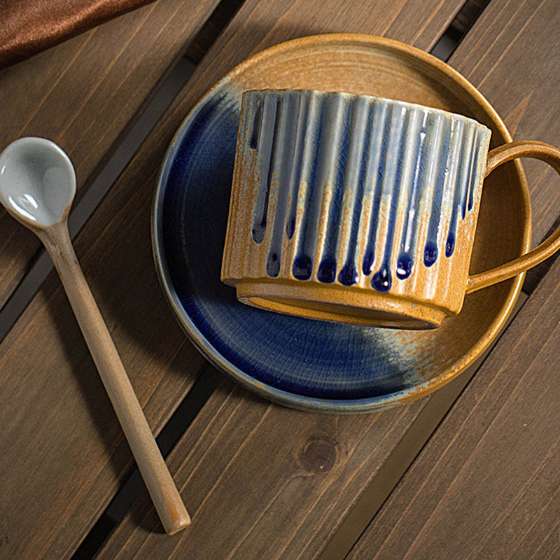 Tasse à café rétro rayée en céramique 250 ml | Décor Zen