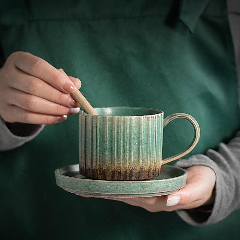 Tasse à café rétro rayée en céramique 250 ml | Décor Zen