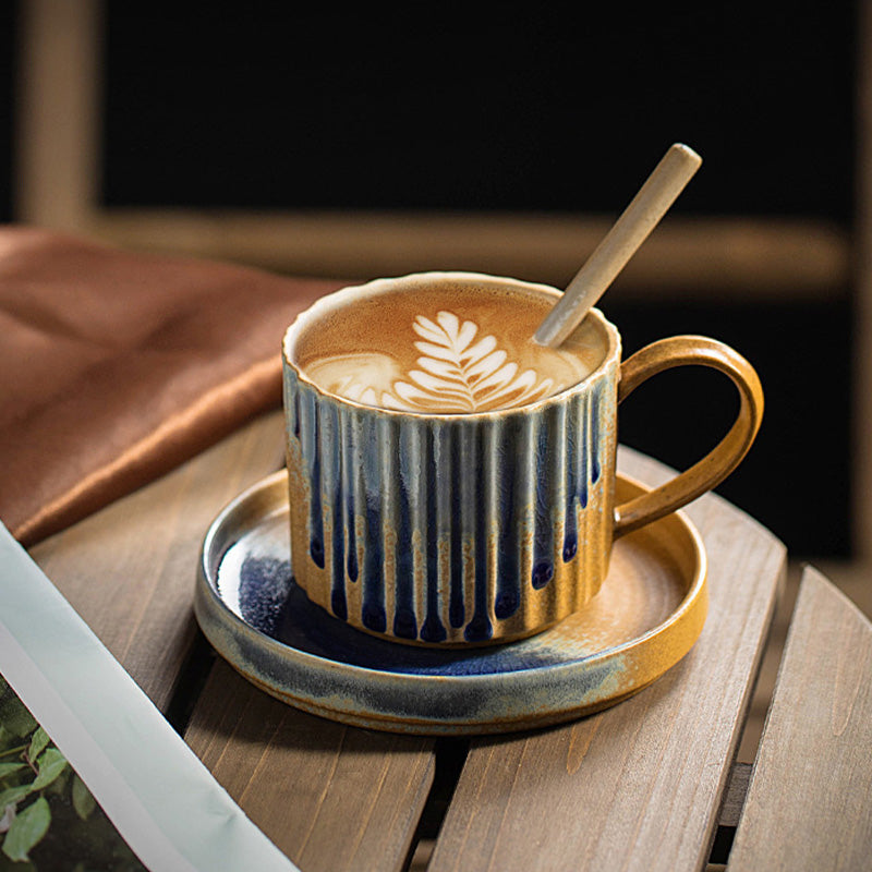 Tasse à café rétro rayée en céramique 250 ml | Décor Zen