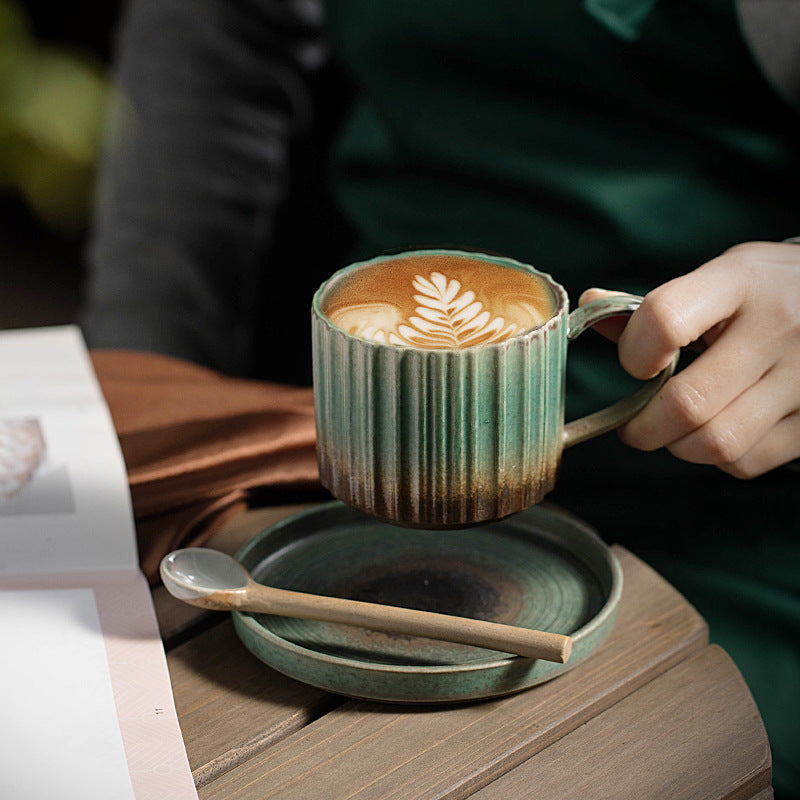 Tasse à café rétro rayée en céramique 250 ml | Décor Zen