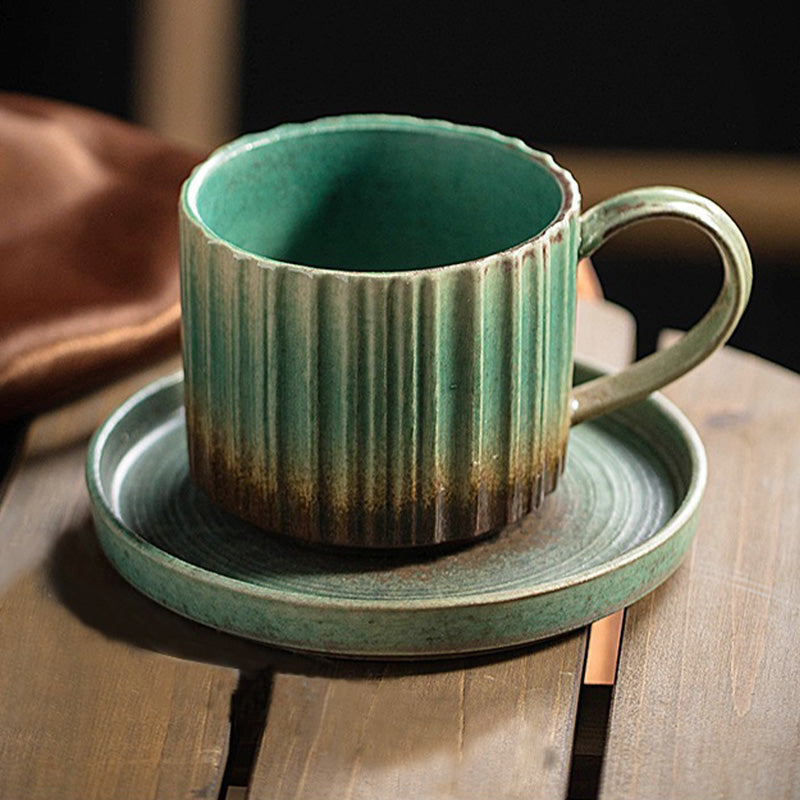 Tasse à café rétro rayée en céramique 250 ml | Décor Zen