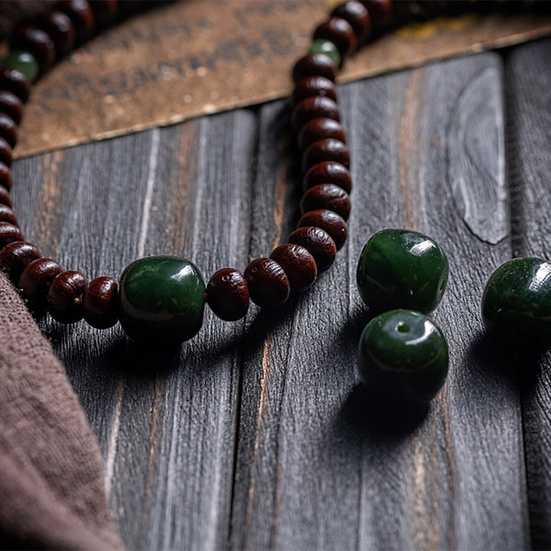108 Beads Bodhi Seed Mala Bracelet with Hetian Cyan Jade Protection