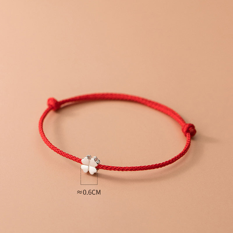 Unisex Red String 925 Silver Four Leaf Clover Bracelet