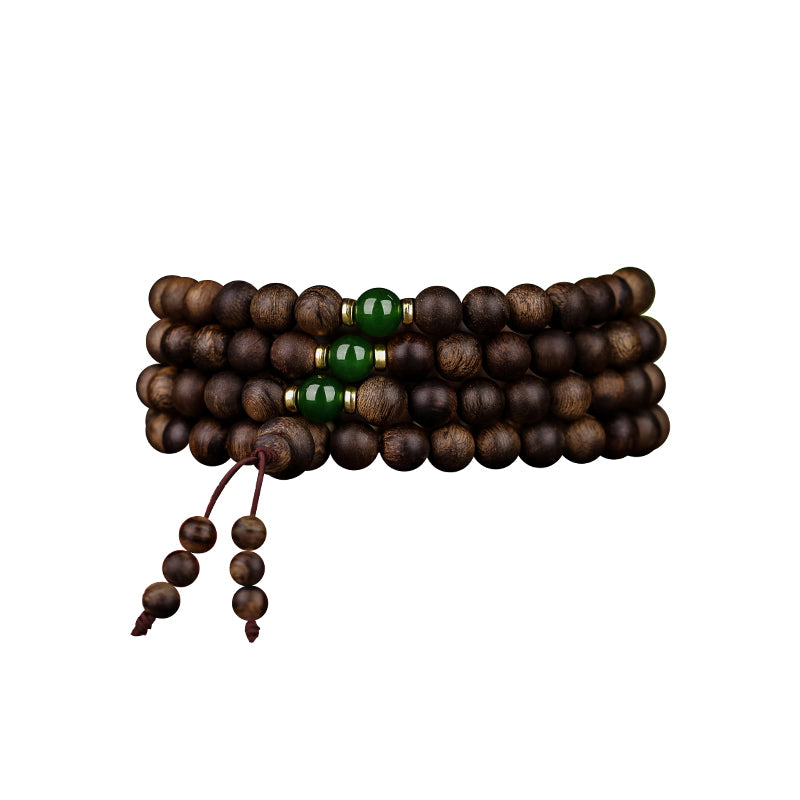 108 Beads Agarwood Cyan Jade Wood Mala Bracelet for Protection