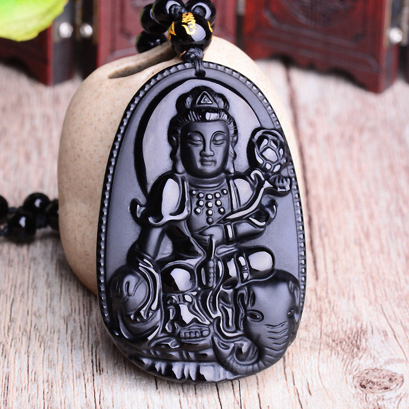 Obsidian Buddha Amulet Necklace with Chinese Zodiac | Protection
