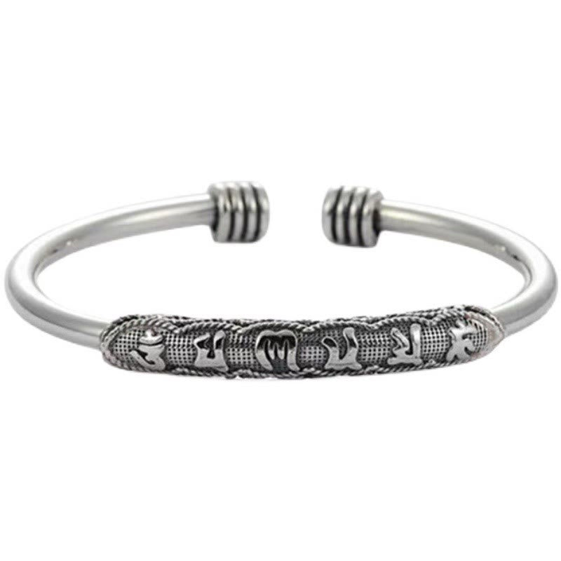 Unisex White Copper Om Mani Padme Hum Peace Cuff Bracelet