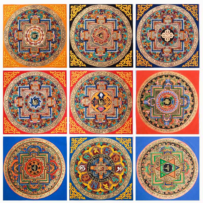 Peinture thangka tibétaine faite main de 26 cm | Art de la méditation et de la bénédiction