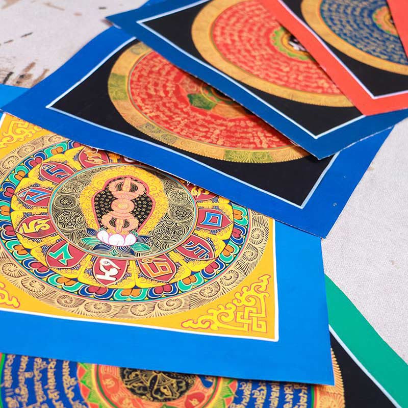 Peinture thangka tibétaine faite main de 26 cm | Art de la méditation et de la bénédiction