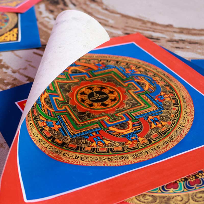 Peinture thangka tibétaine faite main de 26 cm | Art de la méditation et de la bénédiction