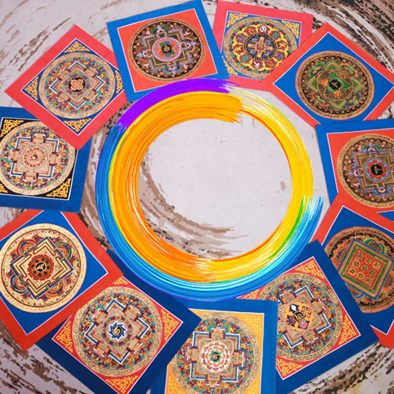 Peinture thangka tibétaine faite main de 26 cm | Art de la méditation et de la bénédiction