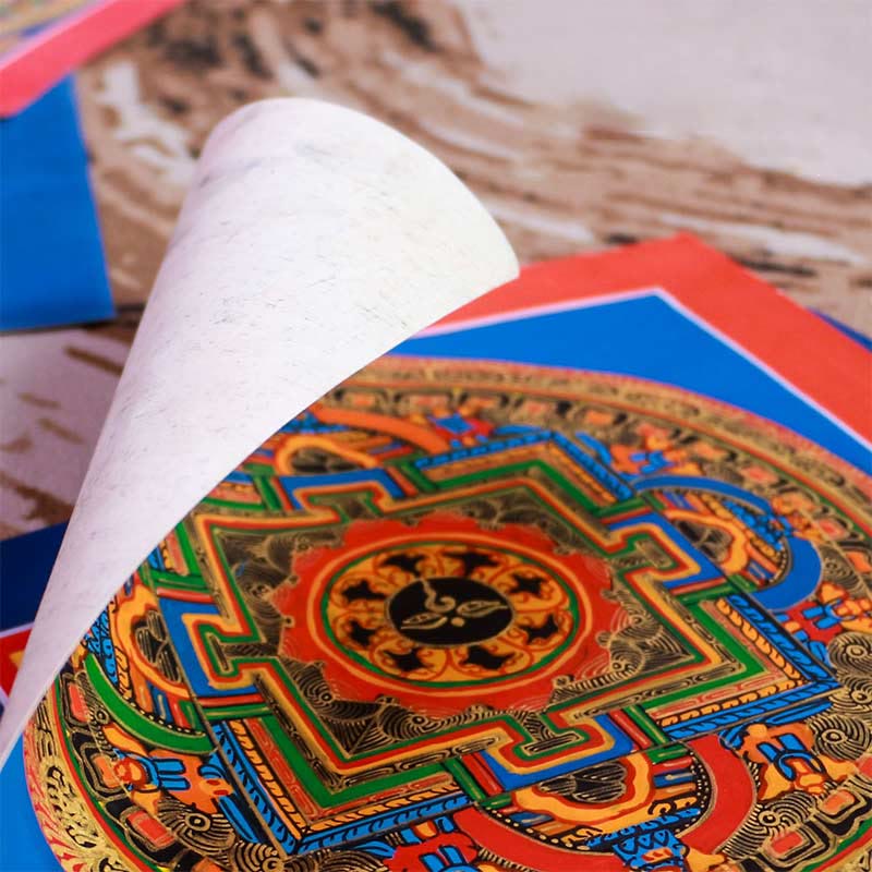 Peinture thangka tibétaine faite main de 26 cm | Art de la méditation et de la bénédiction