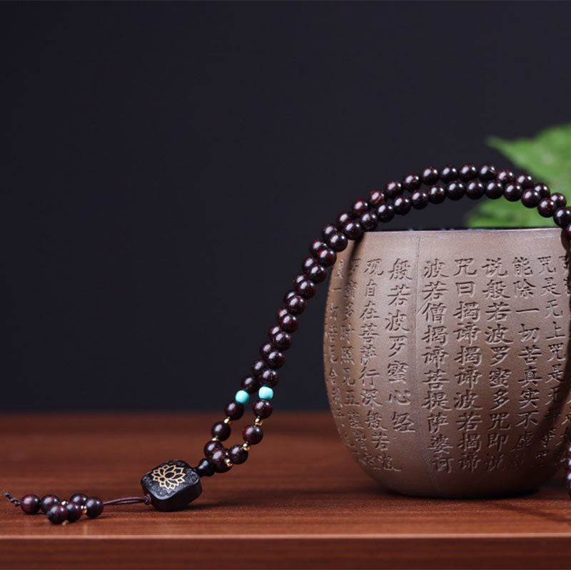 108 Beads Lotus Bracelet | Small Leaf Red Sandalwood Balance