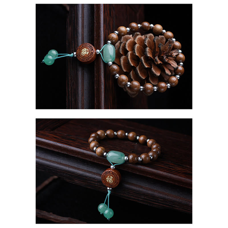 8mm Abelia Biflora Wood Om Mani Padme Hum Bracelet Protection