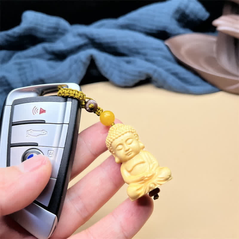 Porte-clés spirituel en buis de la sérénité du Bouddha Tathagata