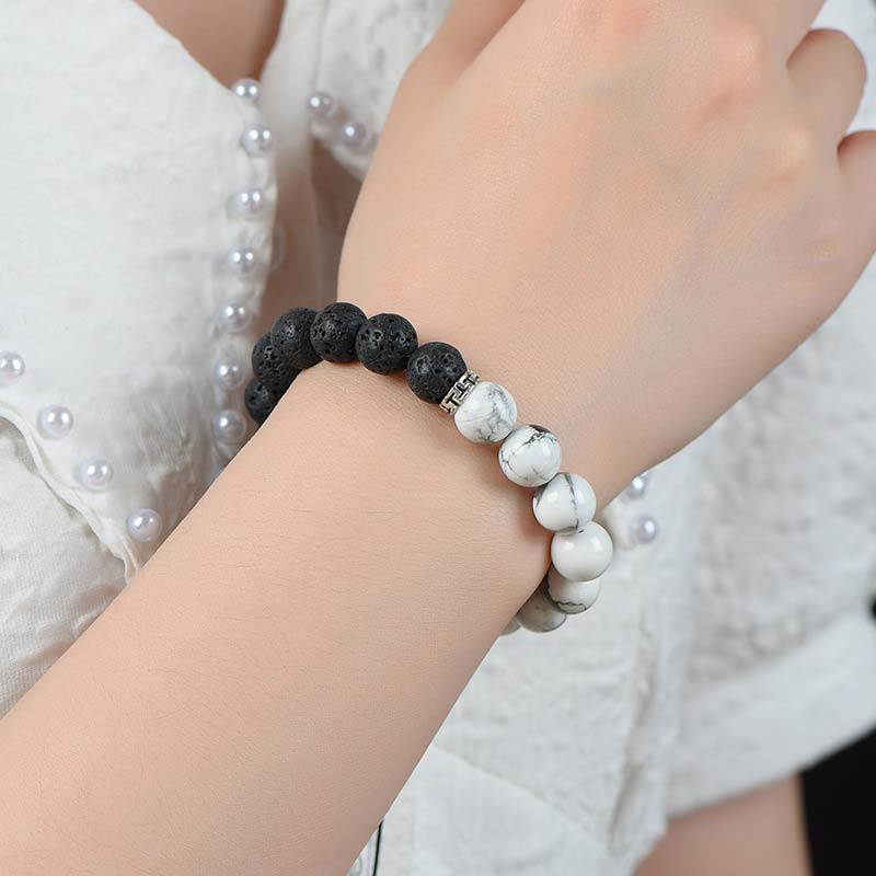 8mm Yin Yang Lava Stone Protection Bracelet for Calm