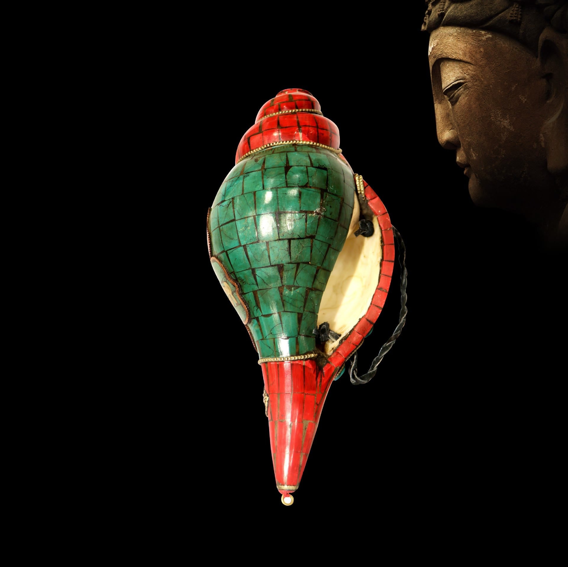 Coquillage tibétain Shankha fait main 23 cm | Décoration Zen