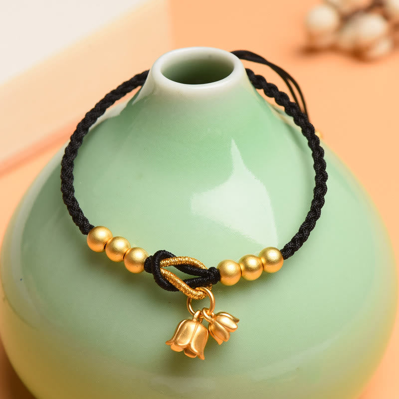 Red String Bracelet with Lily Of The Valley Charm for Luck & Protection