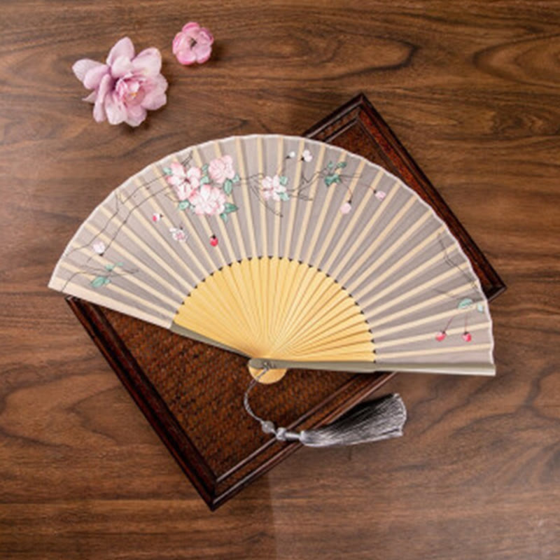 Jasmine Lotus Begonia Bamboo Folding Fan | Handheld Charm