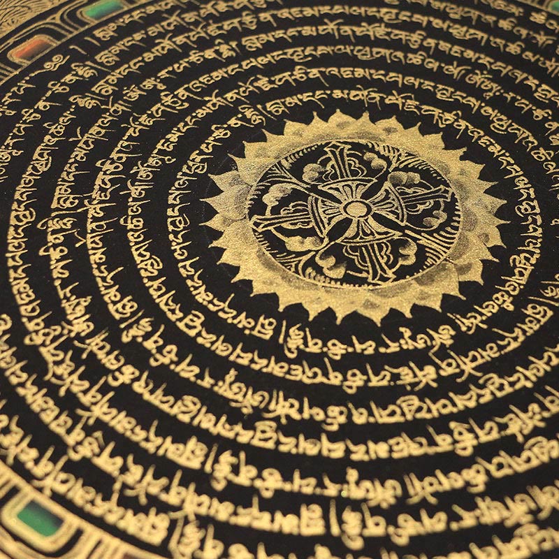 Peinture Thangka tibétaine de 27 cm avec six mots vrais, décoration de méditation et d'écriture