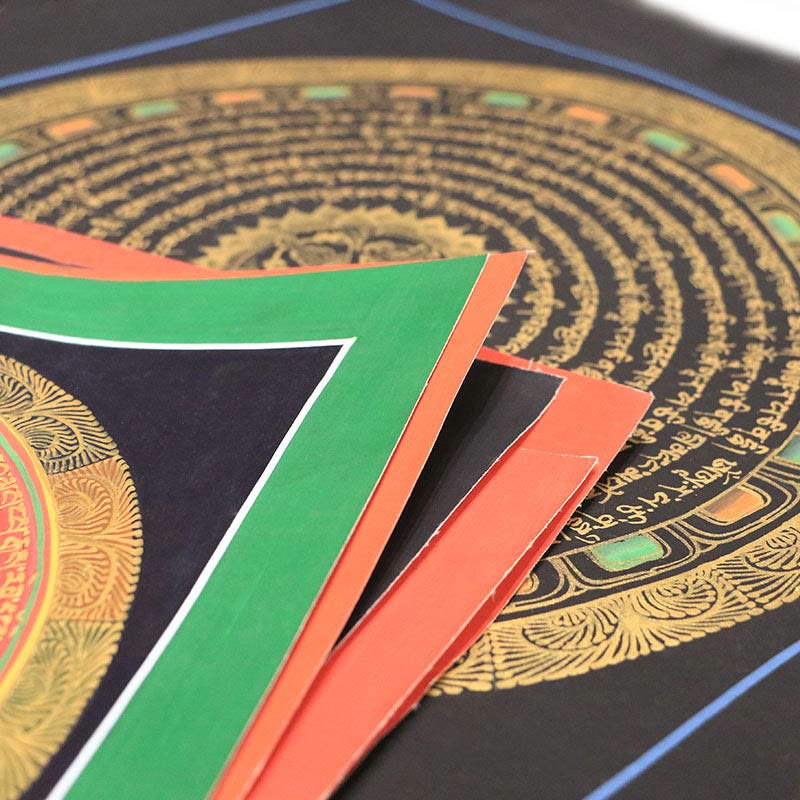 Peinture Thangka tibétaine de 27 cm avec six mots vrais, décoration de méditation et d'écriture