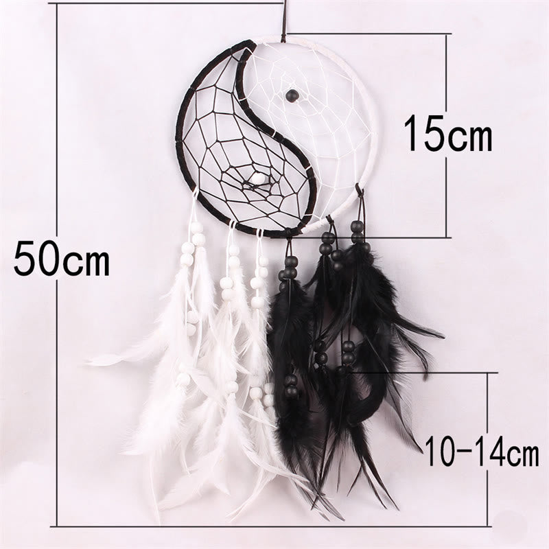 Yin Yang Dream Catcher with Feathers | Balance Wall Art
