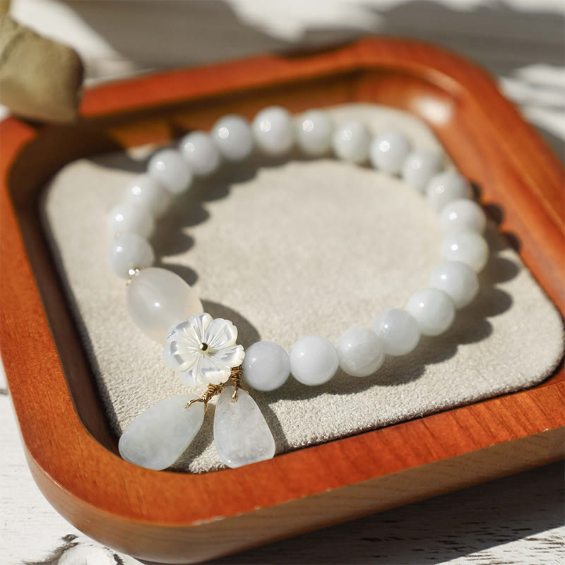 White Jade Luck & Protection Bracelet 7.5mm Beads