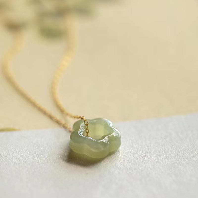 Dainty Cyan Hetian Jade Luck Floral Necklace Pendant