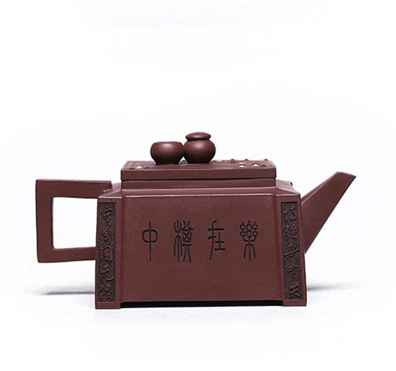 Théière Gongfu carrée faite à la main en argile violette de Yixing, 280 ml