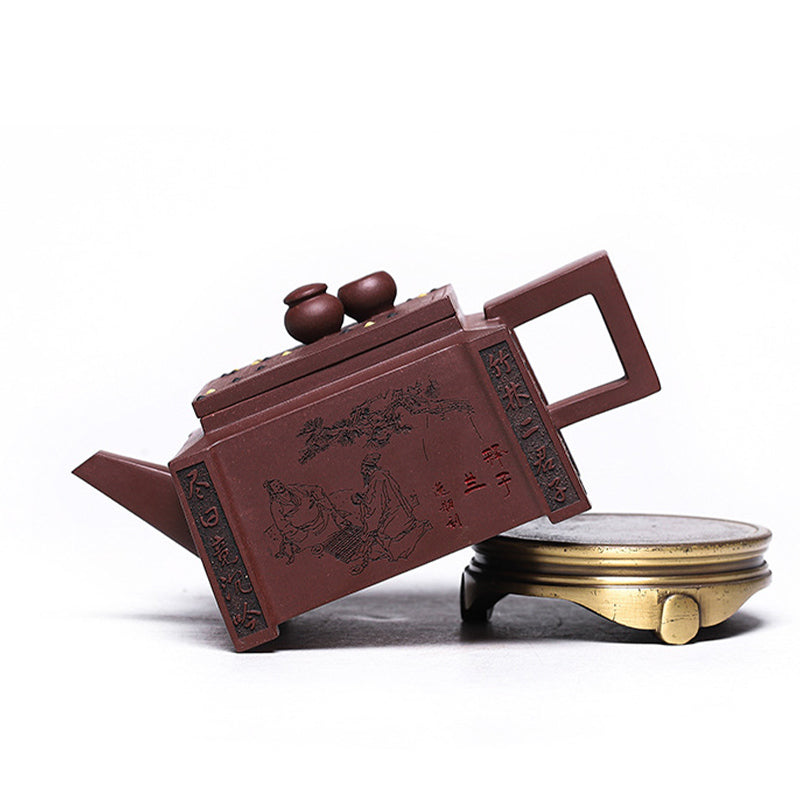 Théière Gongfu carrée faite à la main en argile violette de Yixing, 280 ml