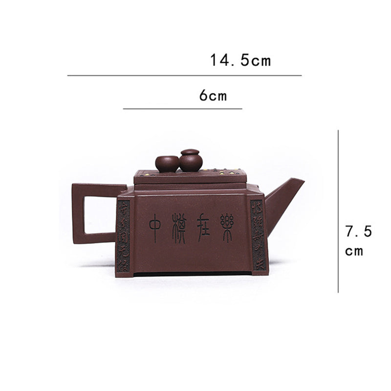 Théière Gongfu carrée faite à la main en argile violette de Yixing, 280 ml