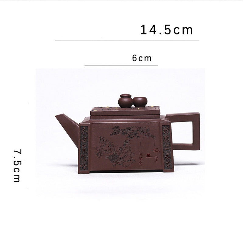 Théière Gongfu carrée faite à la main en argile violette de Yixing, 280 ml