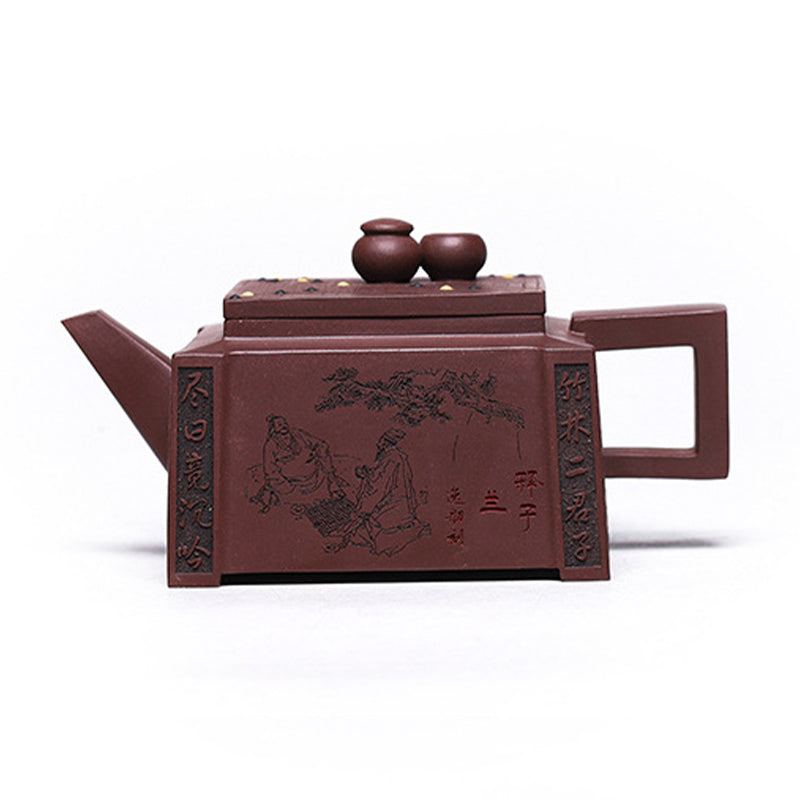 Théière Gongfu carrée faite à la main en argile violette de Yixing, 280 ml