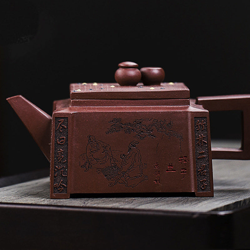Théière Gongfu carrée faite à la main en argile violette de Yixing, 280 ml
