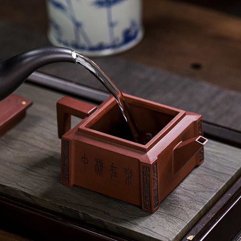 Théière Gongfu carrée faite à la main en argile violette de Yixing, 280 ml