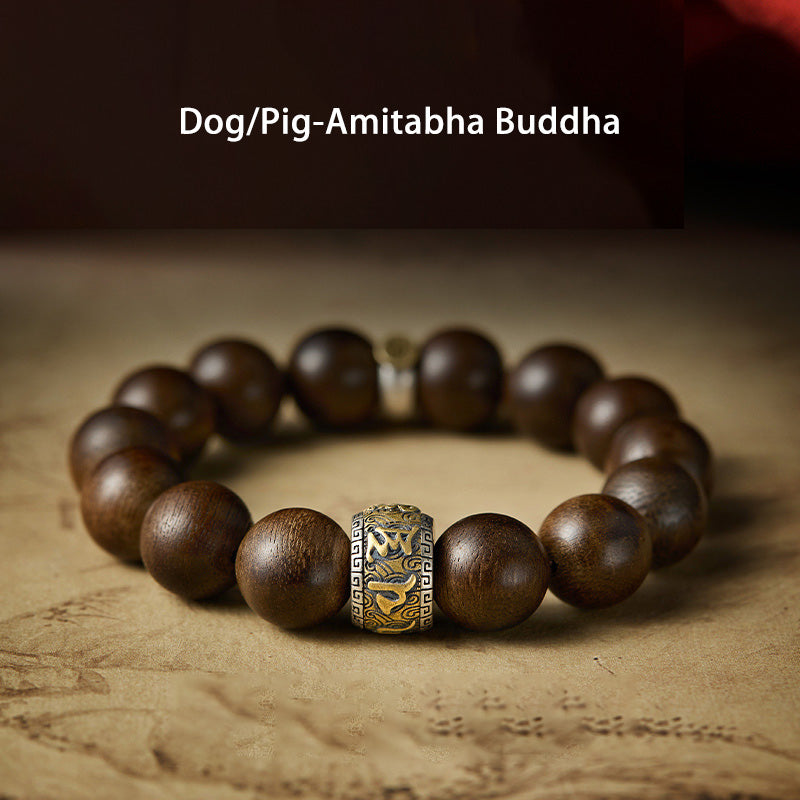 Chinese Zodiac Agarwood Bracelet in Sterling Silver for Spiritual Balance