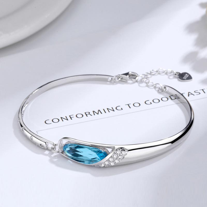 925 Silver Plated Copper Chinese Zodiac Charm Bracelet with Blue Crystal
