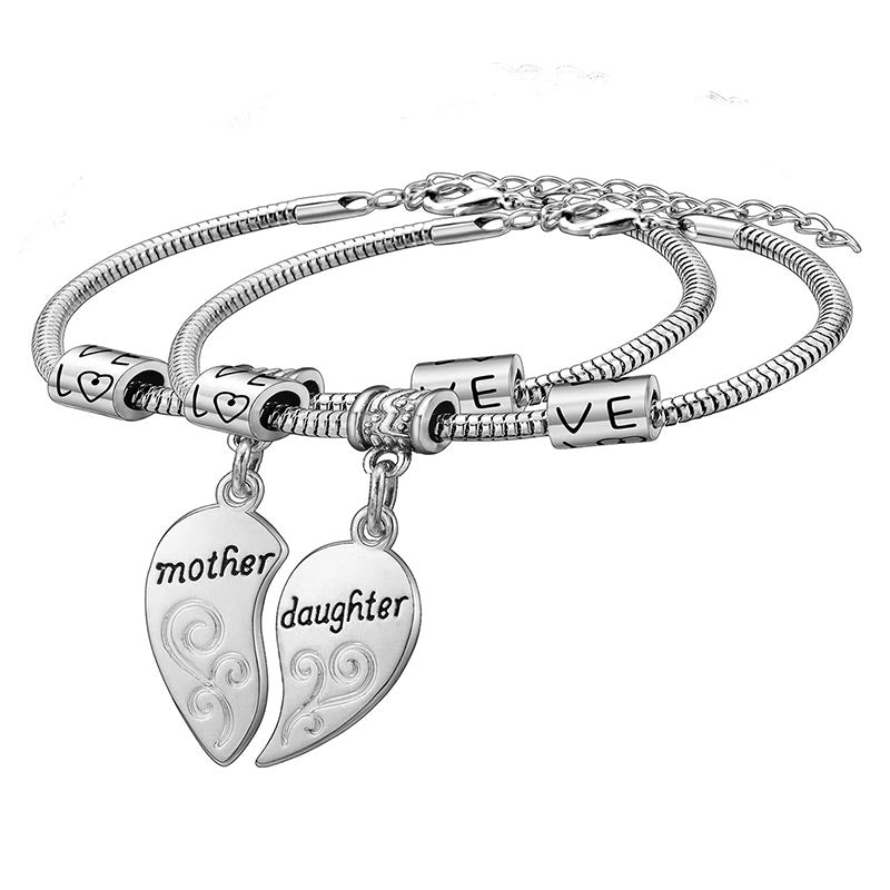 Engraved Heart Mother Daughter Spiritual Bracelets Set
