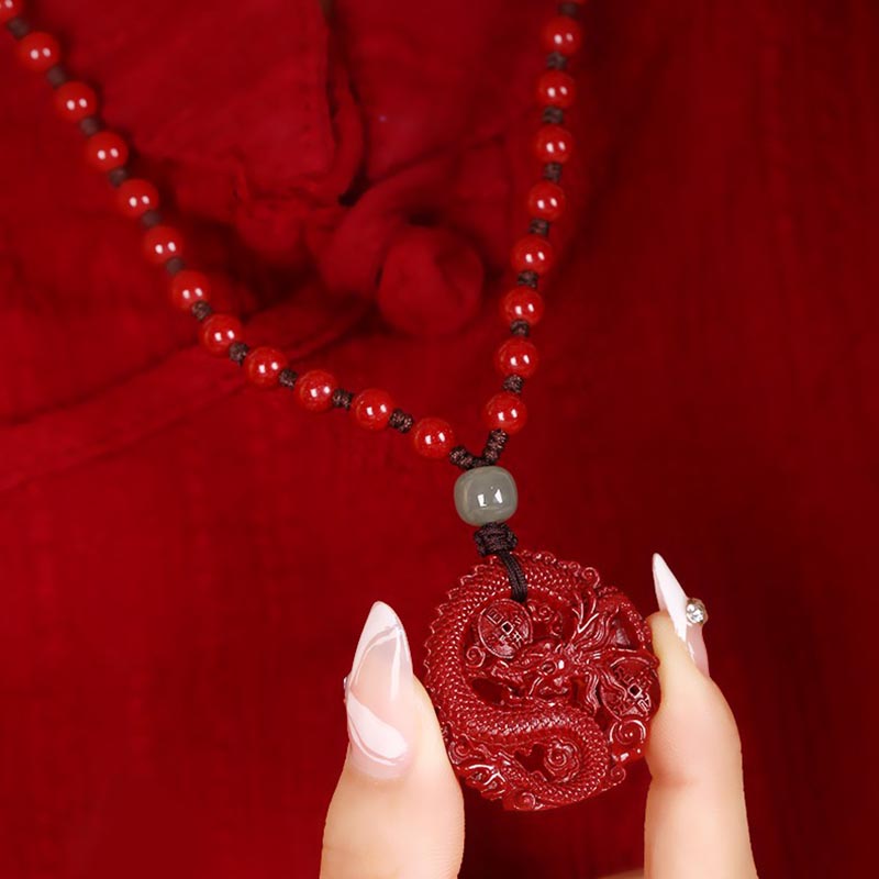 Year Of The Dragon Cinnabar Hetian Jade Necklace Pendant