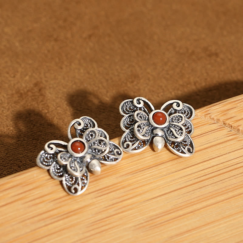 Red Agate Butterfly Ring & Earrings Set for Self-Acceptance
