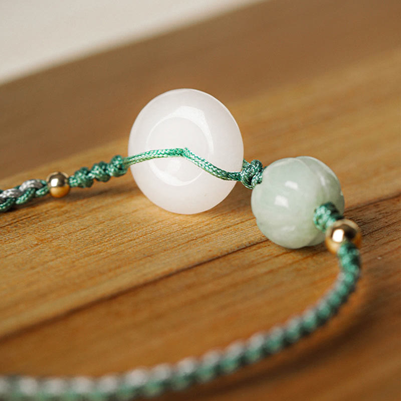 White Jade Peace Buckle Pumpkin Bead Bracelet for Protection
