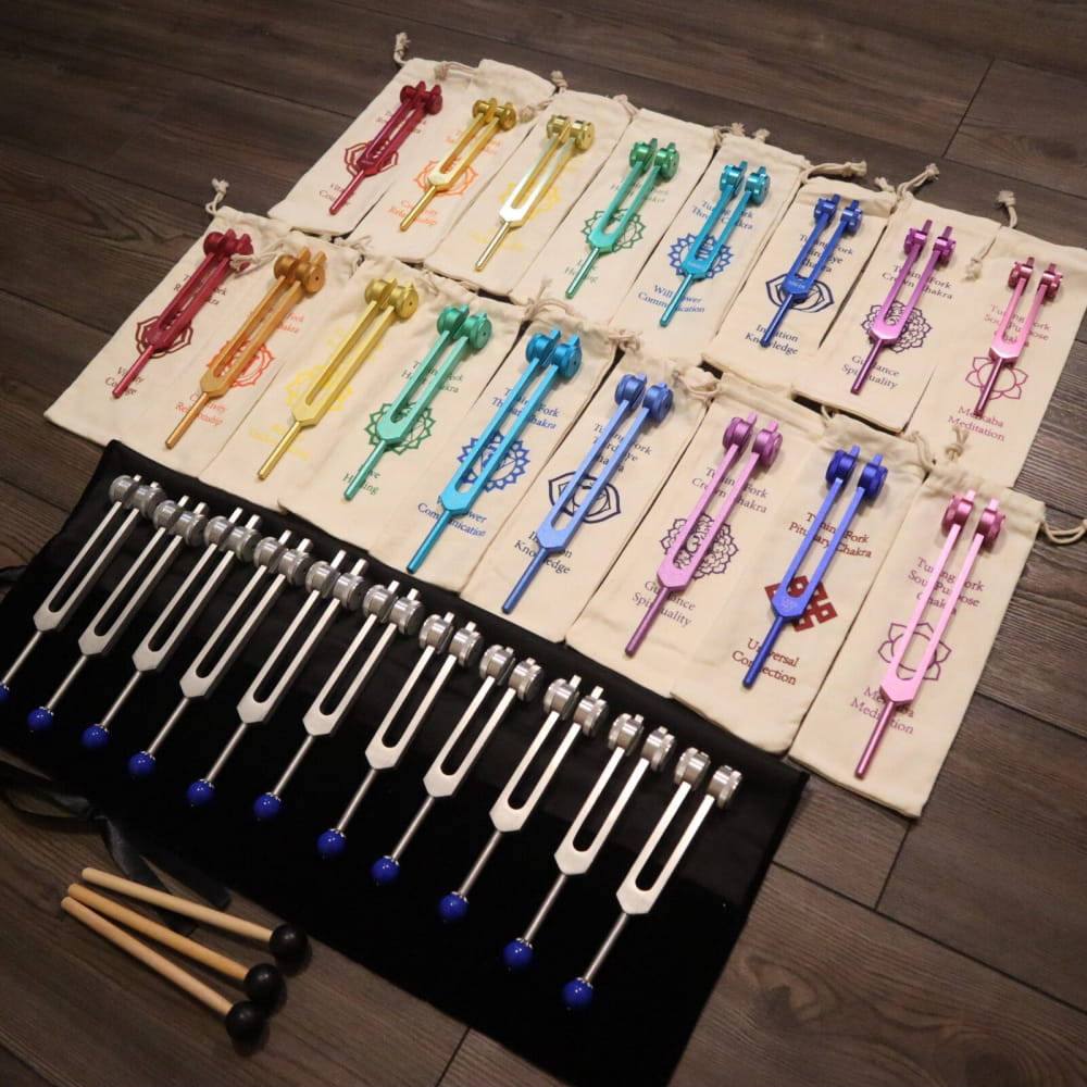 28pc Solfeggio & Planetary Tuning Fork Set for Chakra Healing - On sale