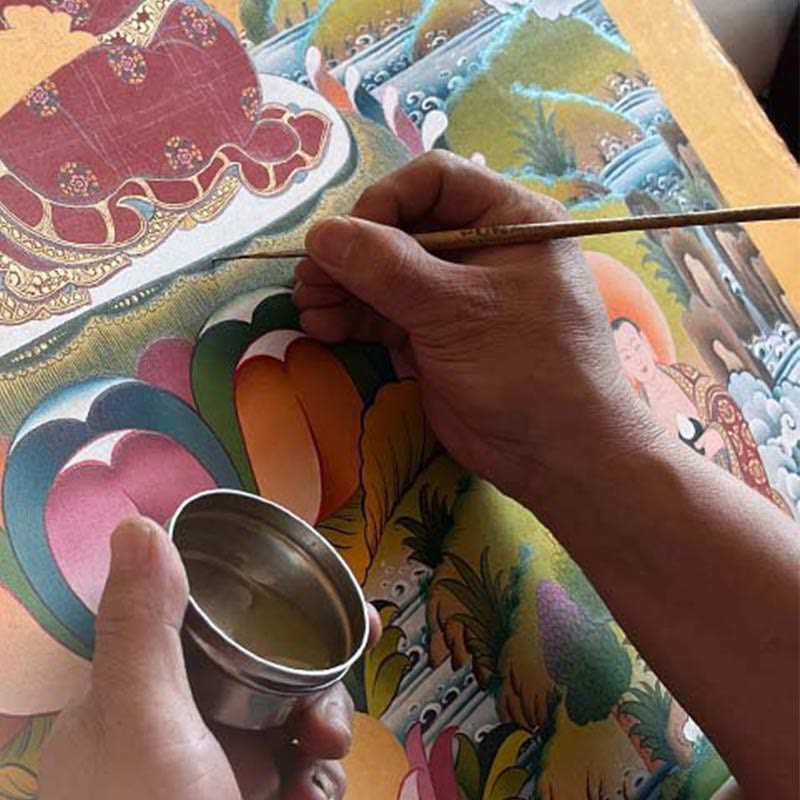 Décoration murale en tissu peint à la main Thangka tibétain de 29,5 pouces
