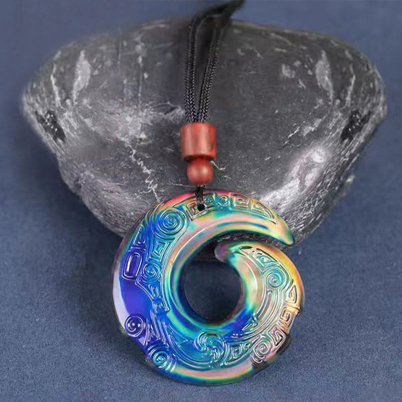 Color-Changing Liuli Crystal Necklace | Luck & Peace Symbol