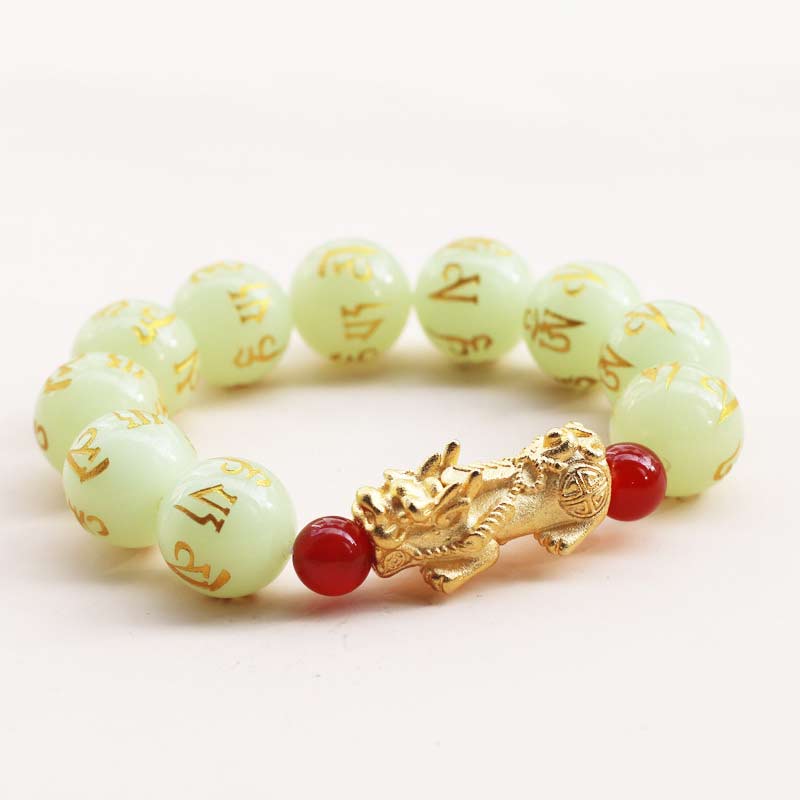 Unisex 16mm Pixiu Glowstone Wealth Bracelet for Luck