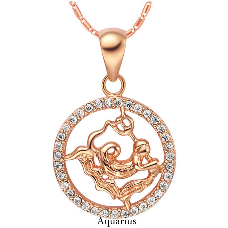 Collier en cuivre des 12 signes du zodiaque | Pendentif chance et guérison