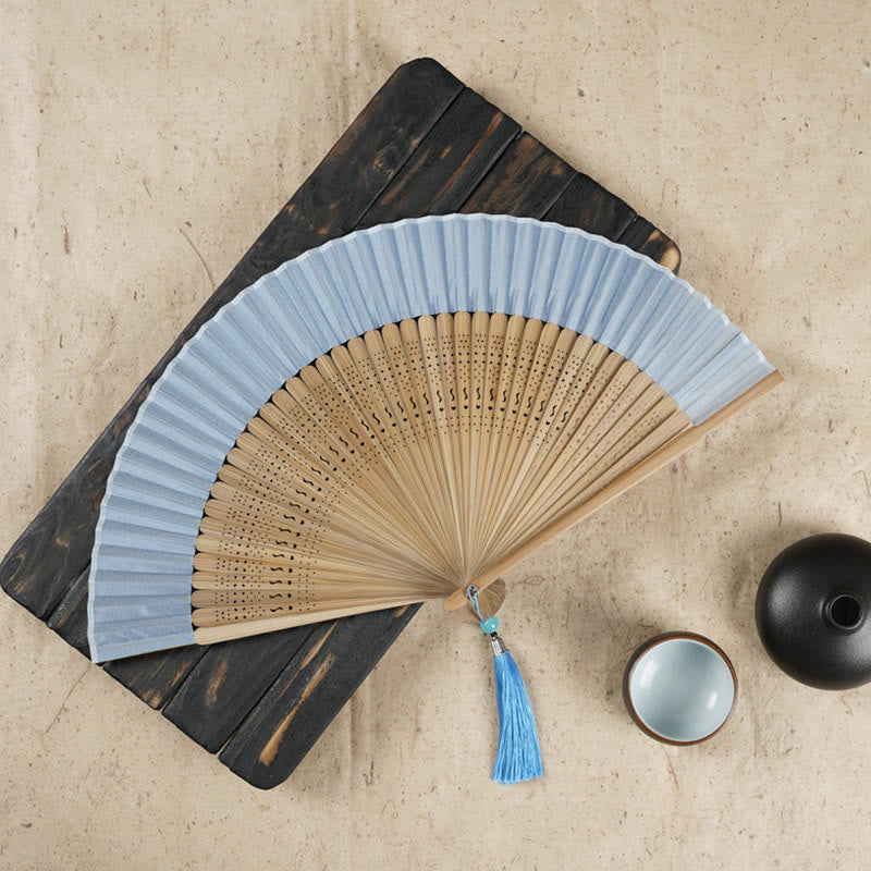 22cm Bamboo Folding Fan with Cherry Blossom Engraving