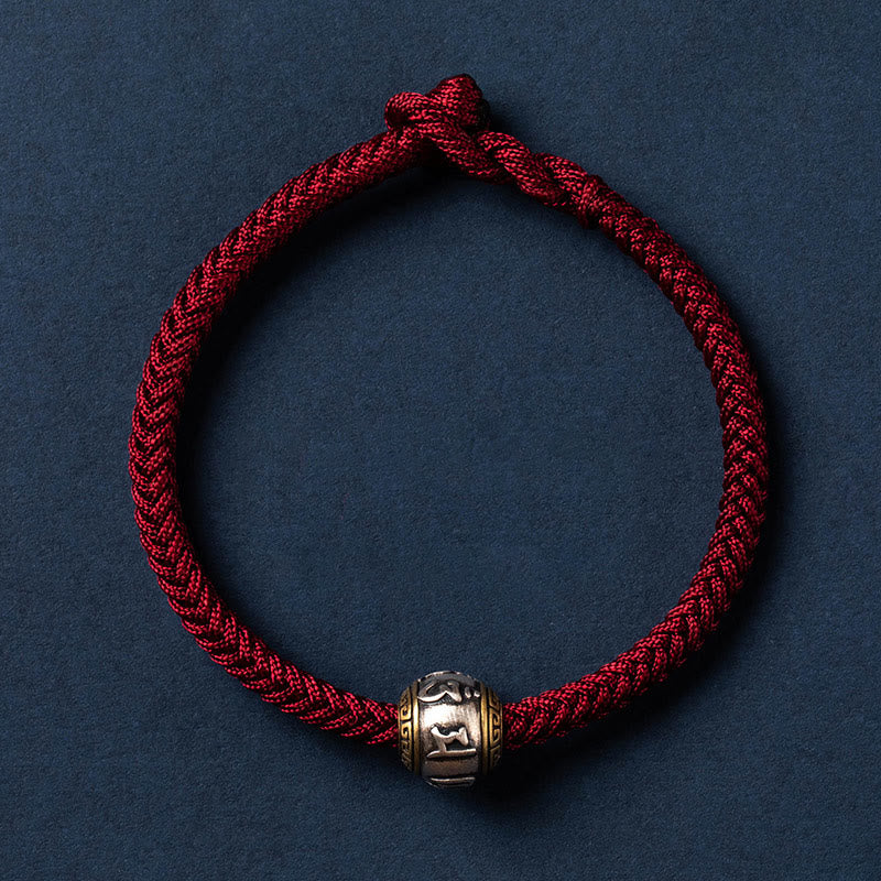 925 Sterling Silver Om Mani Padme Hum Braided Bracelet with King Kong Knot for Luck and Protection